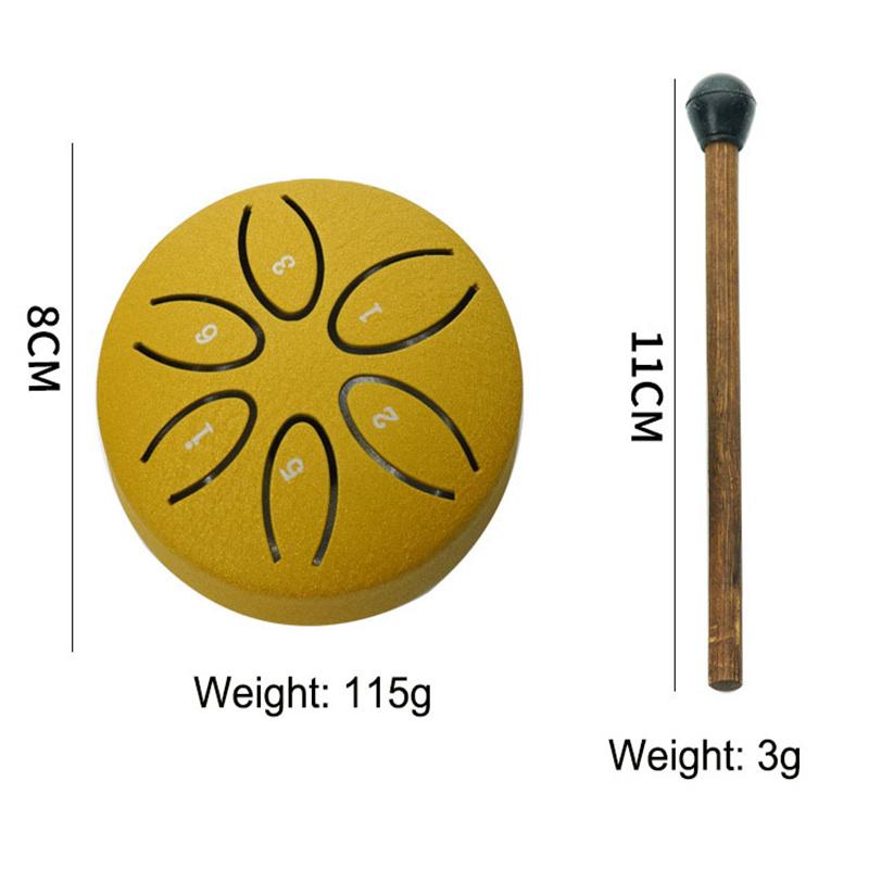 3 Inches 6 Tones Steel Tongue Drum Outdoors Rain Drum Instrument Mini Hand Drum Ethereal Drum Sticks Percussion Drum Accessories