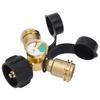 2 Way Propane Gas Splitter Brass POL To Qcc1 Y Type Propane Splitter with Gauge for Barbecue Grill H