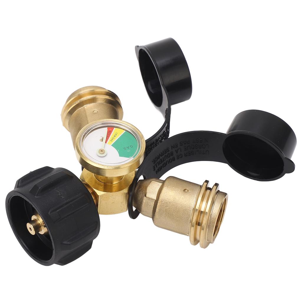 2 Way Propane Gas Splitter Brass POL To Qcc1 Y Type Propane Splitter with Gauge for Barbecue Grill H