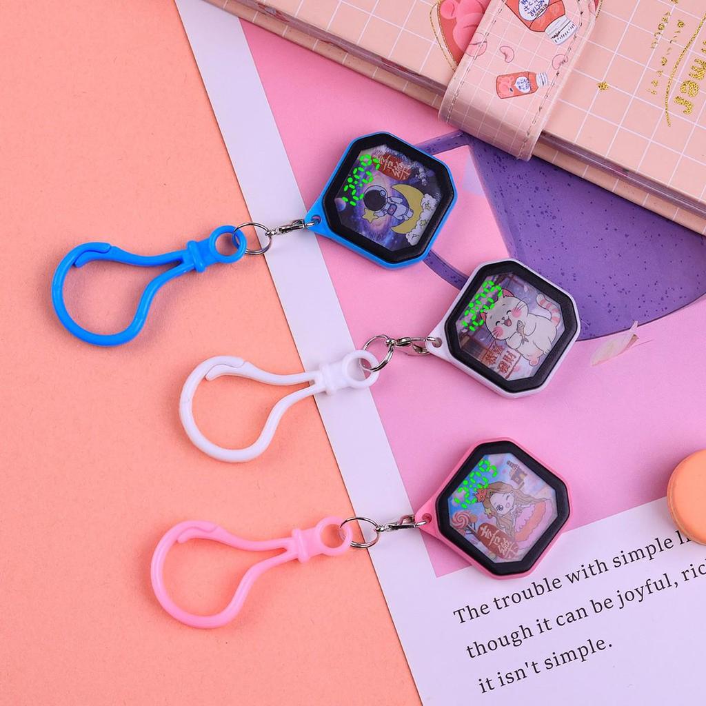 Mini LED Cartoon Cat Keychain Watch Pendant for Kids