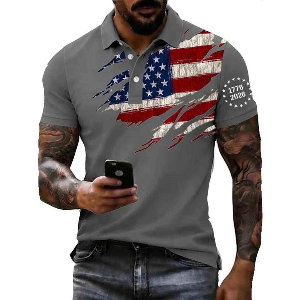 Men's Loose And Casual Flag-print T-shirt, Short Sleeve Shirt