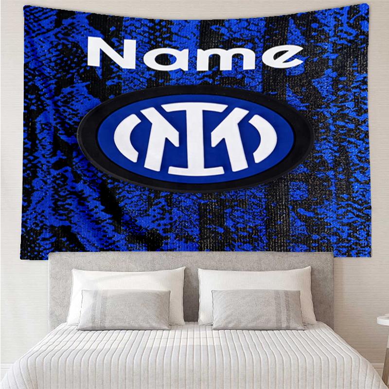 Custom Name Inter Milan Print Tapestry, Backdrop, Easy Setup, Ideal for Bedroom, Office & Living Room, with Aesthetic Wall Hanging Decor.