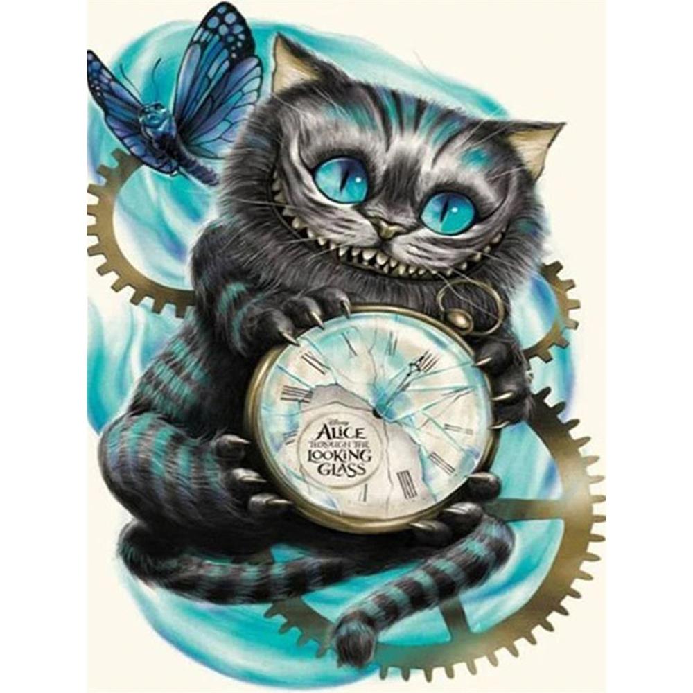 

Disney Diamond Painting Cheshire Cat From Through The Looking Glass Themed Artwork Cartoon 5D Diamond Cross-Stitch Mosaic Home Decor Gift Round 20x30cm