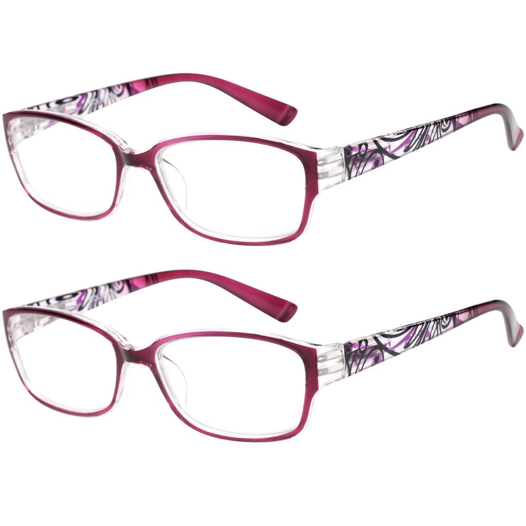 2PCS Anti-Blue Light Reading Glasses - Oval Full-Frame PC Material Anti-Scratch & Fashionable Printed Design Power +1.0 To +4.0