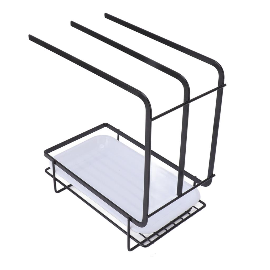 Sponge Holder with Drain Pan Quick Drying Hollow Bottom Rustproof Dishcloth Drying Rack for Kitchen Bathroom Sink Black