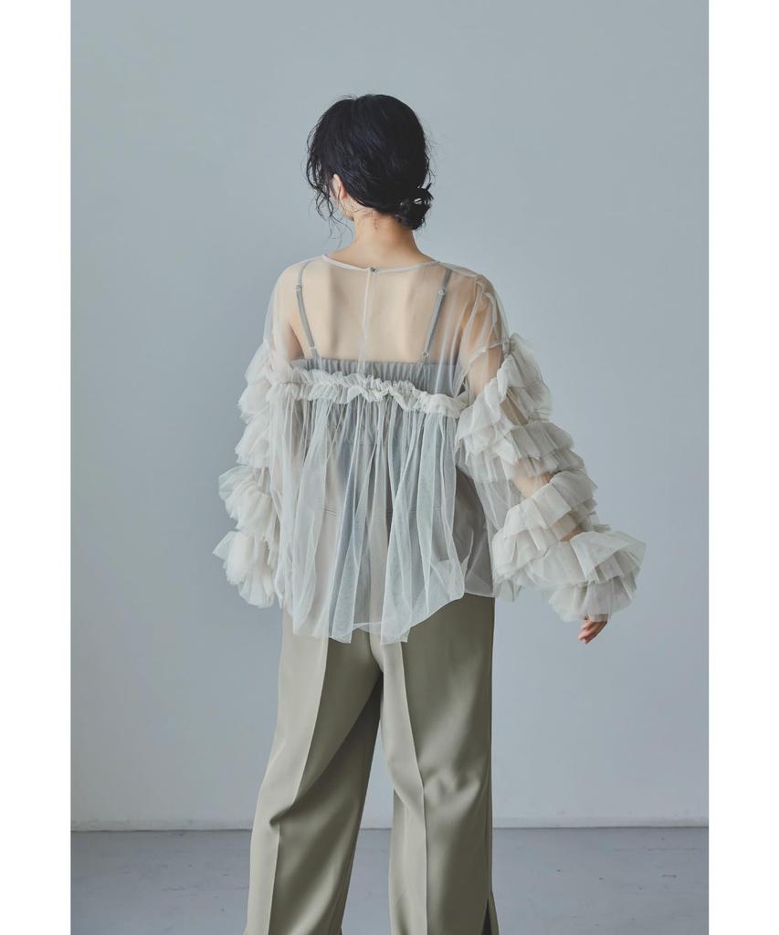 niana Sheer Tulle Ruffle Blouse with Voluminous Layered Shirt Dot Perfect for and Formal Size F Women's Sleeves, Top, Pattern, Parties, Weddings,