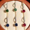 Earrings One-Carat Red Corundum Blue Pointed Crystal Ear Buckle Women'S Micro-Inlaid Six-Claw Fashion Cultivation Colored Treasure Earrings