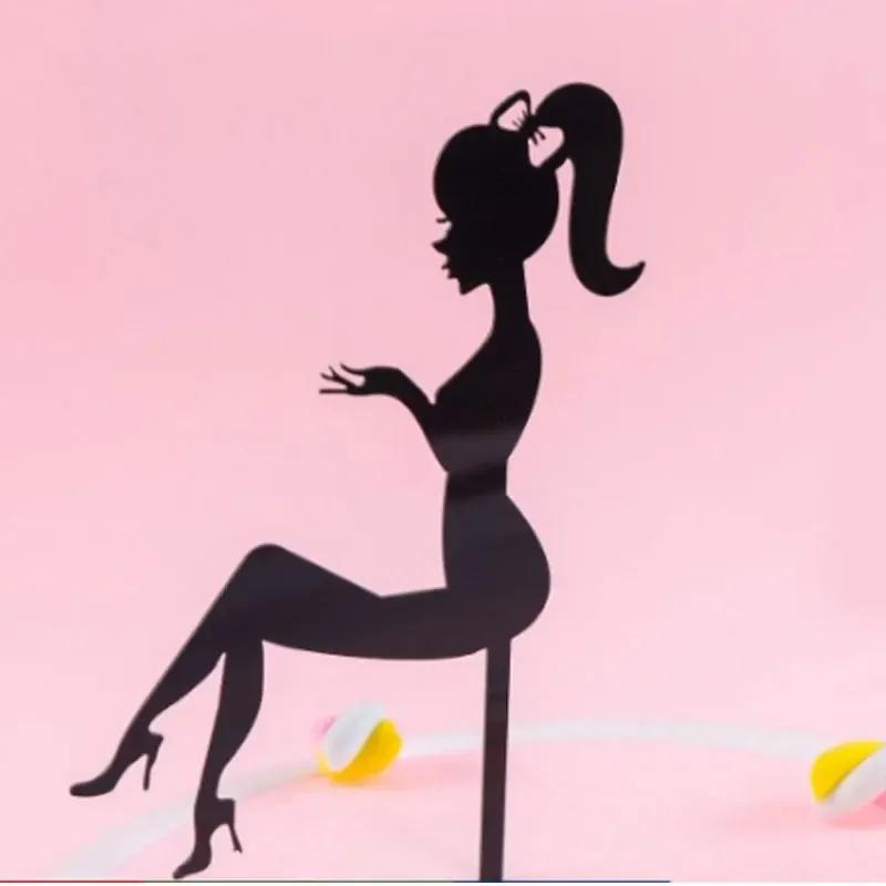 Gold Black Acrylic Happy Birthday Cake Topper High Heels Lady Girl Cake Toppers Dessert Birthday Cake Decorations Party Supplies