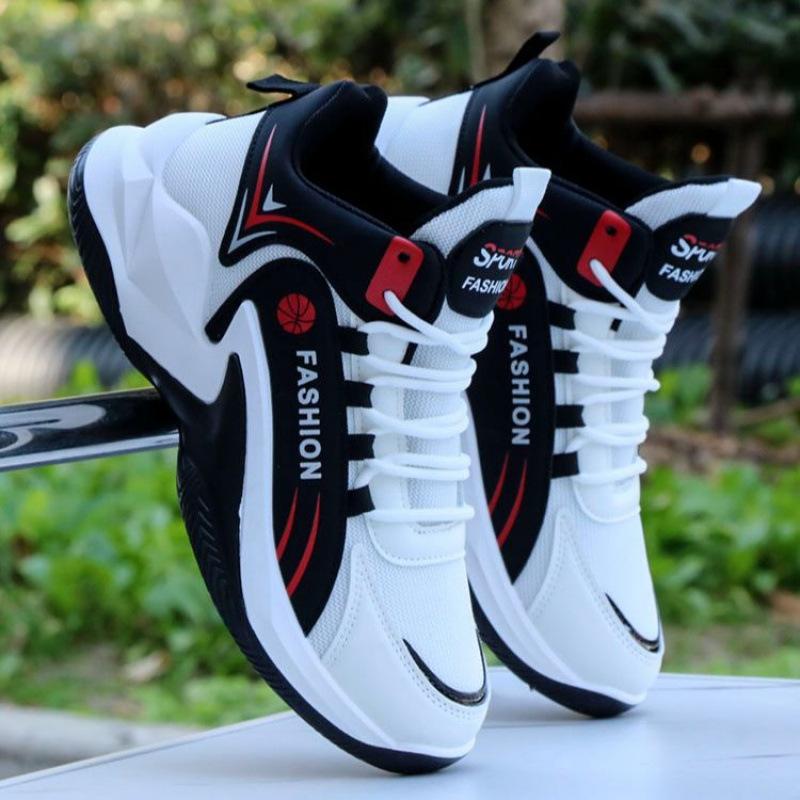 Hot-selling spring new sports shoes in the store, men's solid soft-soled basketball shoes, high-end leather surface, high-top non-slip and anti-skid