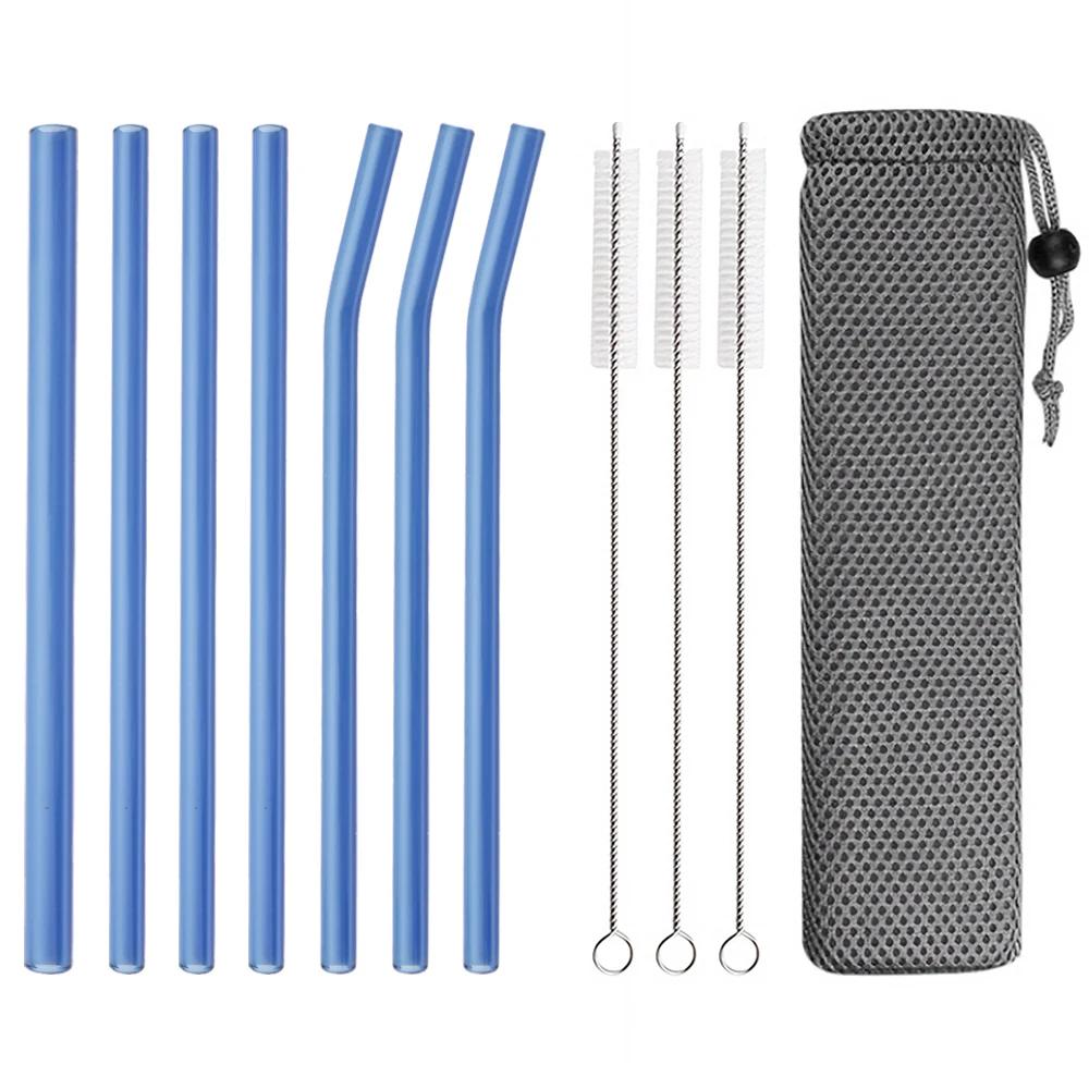 11Pcs Reusable Glass Straw Wide 8/12mm Pearl Milkshake High Borosilicate Bubble Tea Straw with Brush Party Home Bar Accessories