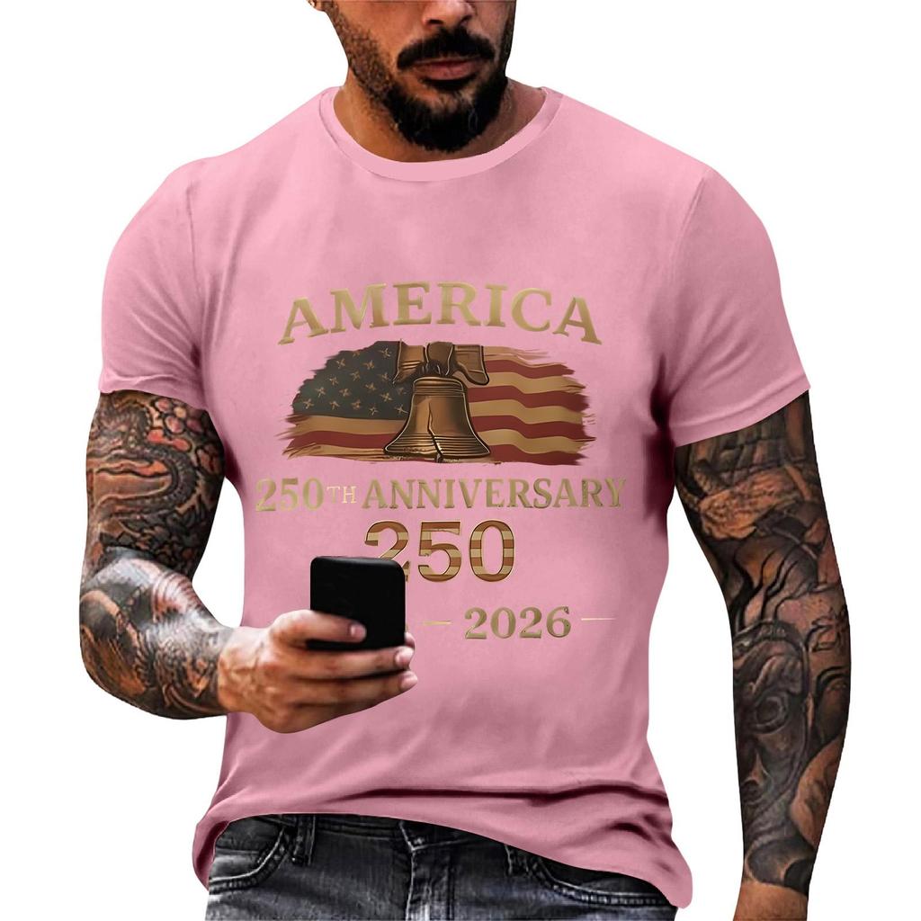 Herren lockeres und lässiges T-Shirt mit Flaggenaufdruck, Kurzarmhemd