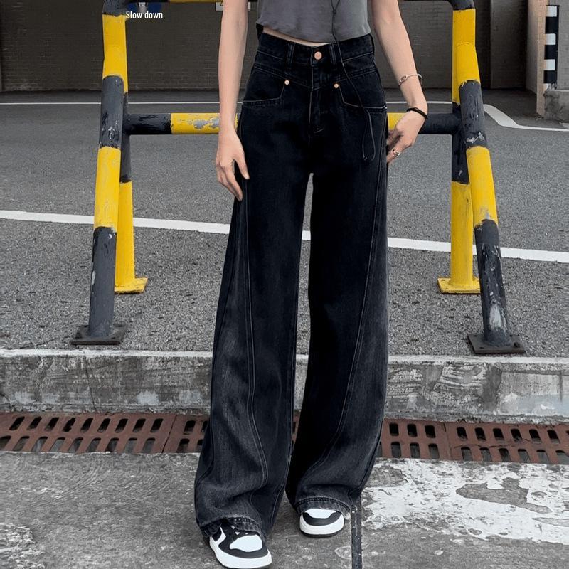 

2024 Autumn Plus Size Women s Retro High Waist Wide Leg Jeans - Slimming Straight Fit L