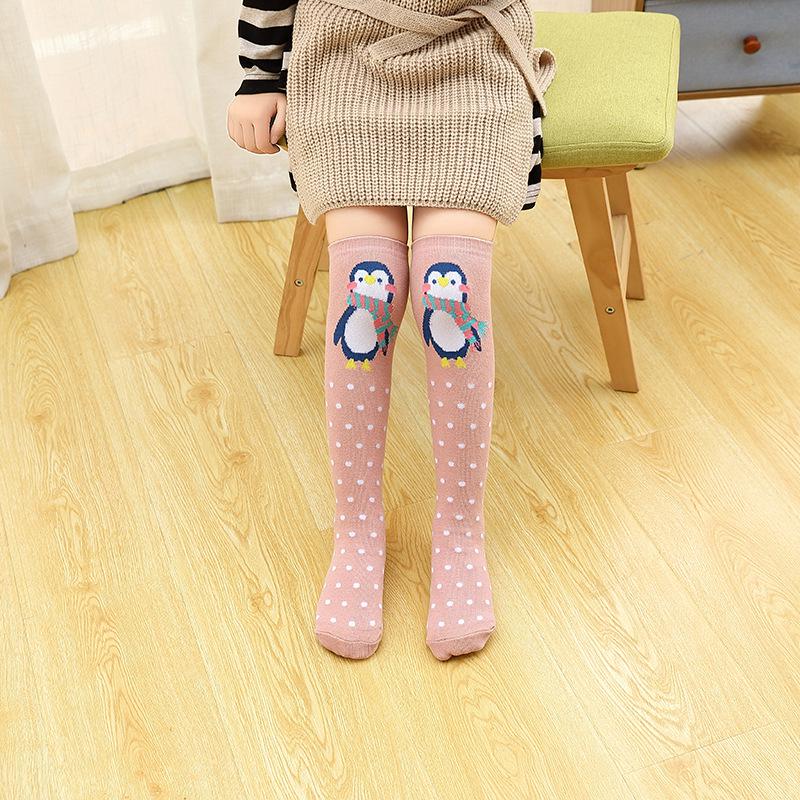 Girls' Cute Cartoon Cotton Knee-High Socks - Japanese Style for Spring & Autumn