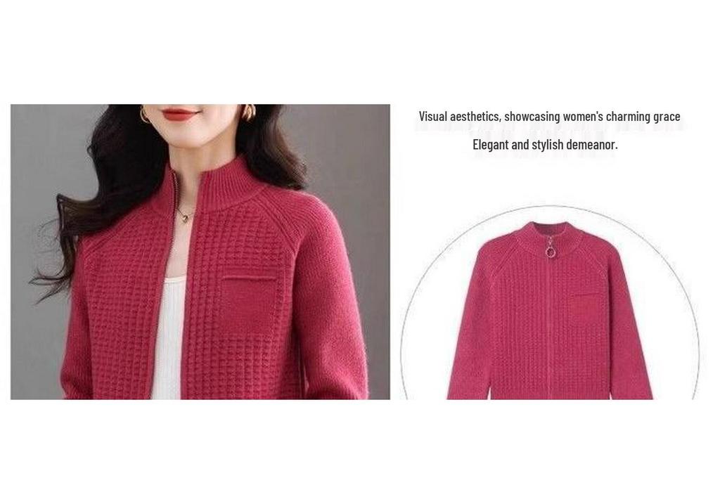Women's Petite Short Stand Collar Knit Cardigan, Loose Fit for Spring/Autumn 2026.