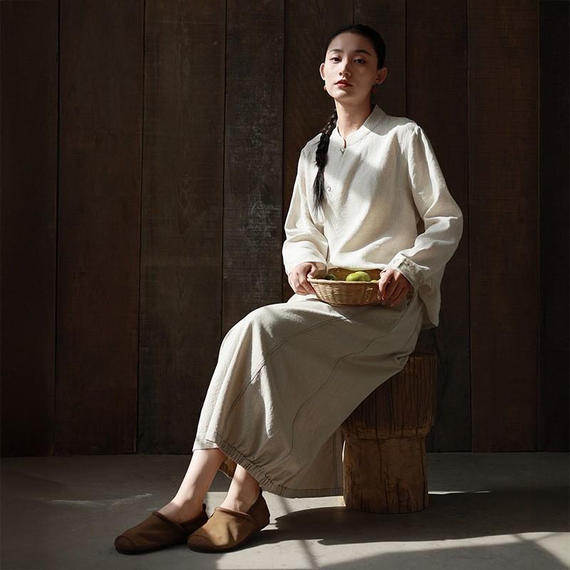 Johnature Women Vintage Skirts Solid Color Elastic Waist Cloths Spring Pockets A-Line Soft Skirts