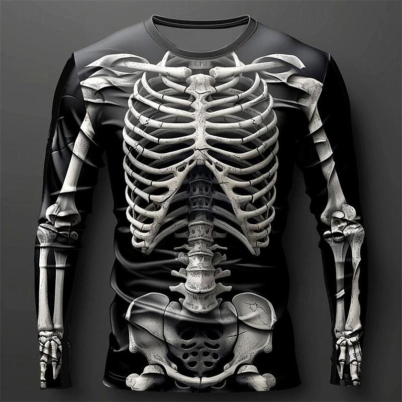 Halloween Cool Personality Skull 3d Print T-shirt Autumn Breathable Long Sleeve Tops Street Festival Party Casual Punk Clothes