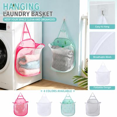 Hanging Mesh Basket for Bathroom, Large Capacity Clothes Hamper, Breathable Mesh, Wall Foldable Storage, Saving for Bedroom Closet