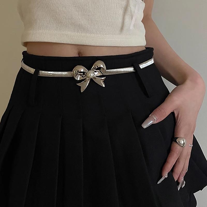 Ins Metal Bow Knot Belt Elastic Force Adjustable Women Y2K Vintage Belt Skirt Pants Accessories Summer Girl Metal Waist Chain