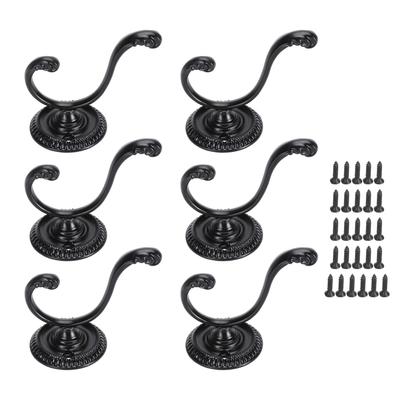 6PCS Coat and Hat Hook Zinc Alloy Black Color Wall Mounted 2 Claws Retro Coat Hook with 26 Screws
