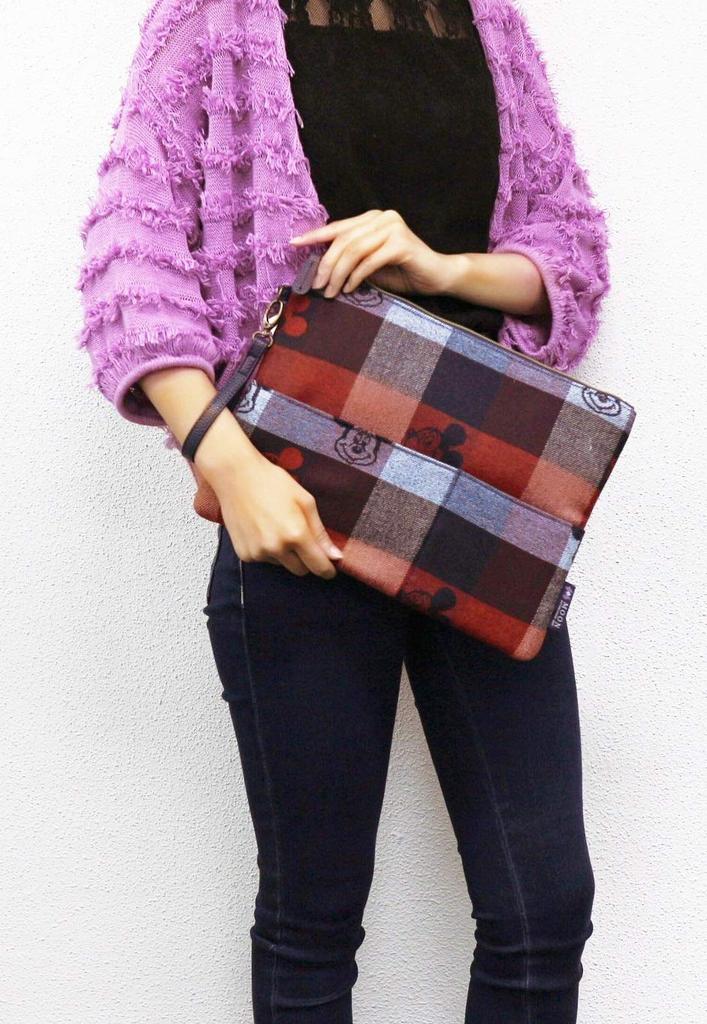 Marushin Disney Mickey Mouse Clutch H25 X Traditional Made with Wool Fabric by 2335017000 Bag, W33cm, Check, MOON, UK,