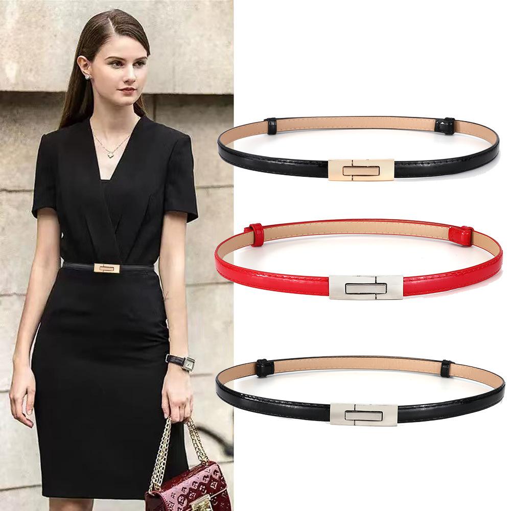 Ladies' Adjustable Thin Waistband, Patent Leather Pull Belt, Women's Fashionable Versatile Decorative Skirt, No Punching Small Waistband