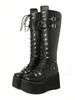 Women Gothic Punk Knee High top Wedges Heel Platform Halloween Motorcycle Luxury Long Booties for Adult Women