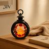 Indoor Outdoor Halloween Props Retro Pumpkin Lantern, LED Electronic Candle Light, Vintage Safe Flameless Decor Handheld Decorative Lamp for