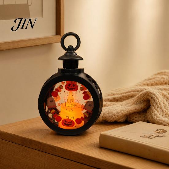 Indoor Outdoor Halloween Props Retro Pumpkin Lantern, LED Electronic Candle Light, Vintage Safe Flameless Decor Handheld Decorative Lamp for