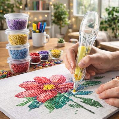 3D Pixel Puzzle Bead Positioning Pen Anti-slip with Bead Containers Fuse Bead Pen Multi-functional Educational