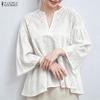 ZANZEA Blusa da Donna Casual con Scollo a V, Maniche a 3/4, Larga, Patchwork di Pizzo all'Uncinetto