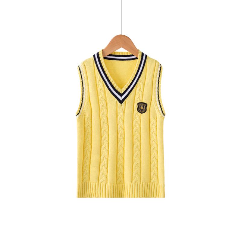 Children's Pure Cotton Preppy Knit Sweater Vest - Sleeveless Spring/Autumn School Uniform Style