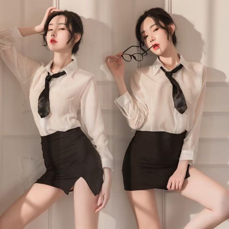 Sexy Lingerie Sexy Tight Milk Hip Secretary OL Uniform Female Teacher Chiffon Secretary Seduction Suit Nightclub