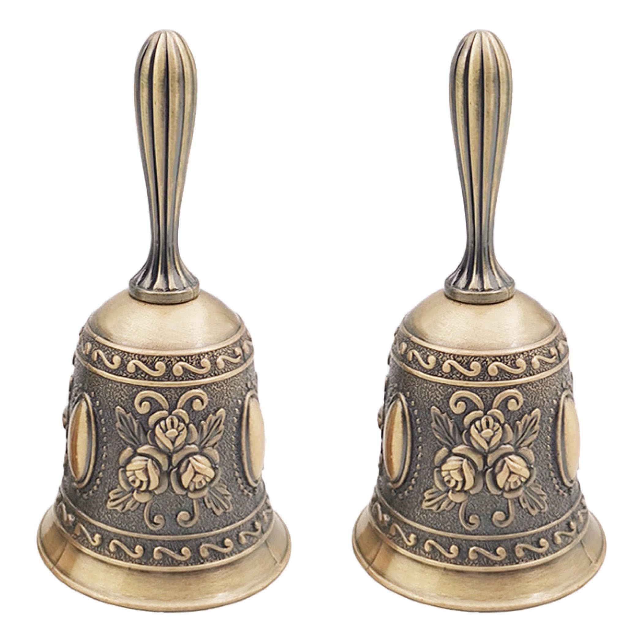 

HAMILO Antique-Style Hand Bells, Rose Pattern, Restaurant, Entryway, Table Bell, Set of 2