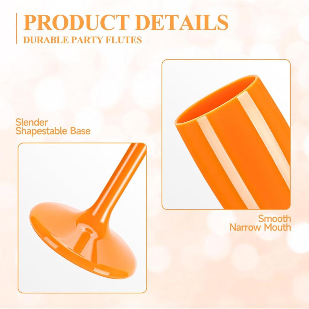Unbreakable Acrylic Champagne Flutes 5.4 OZ, Vintage Stemmed Toasting Glasses for Christmas Birthday (10 Pcs, Orange)