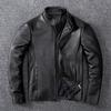 Genuine Leather Jacket Men Short Slim Fit Stand Collar Real Cowhide Biker Coat Casual Outerwear