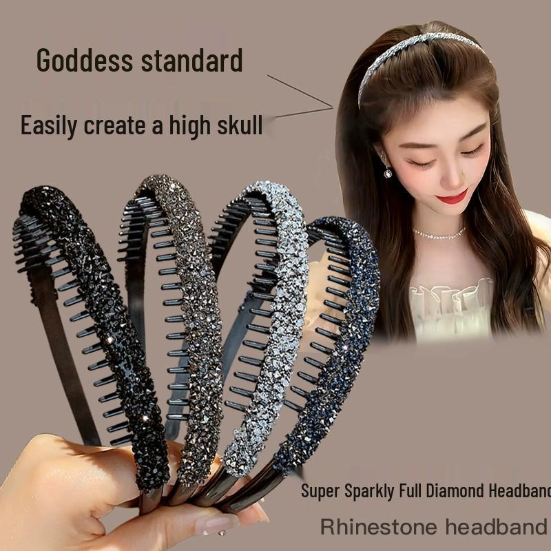 Super Shiny Rhinestone Non-Slip Hairband for Women - High-End Hair Finishing Headband & Clip for Summer