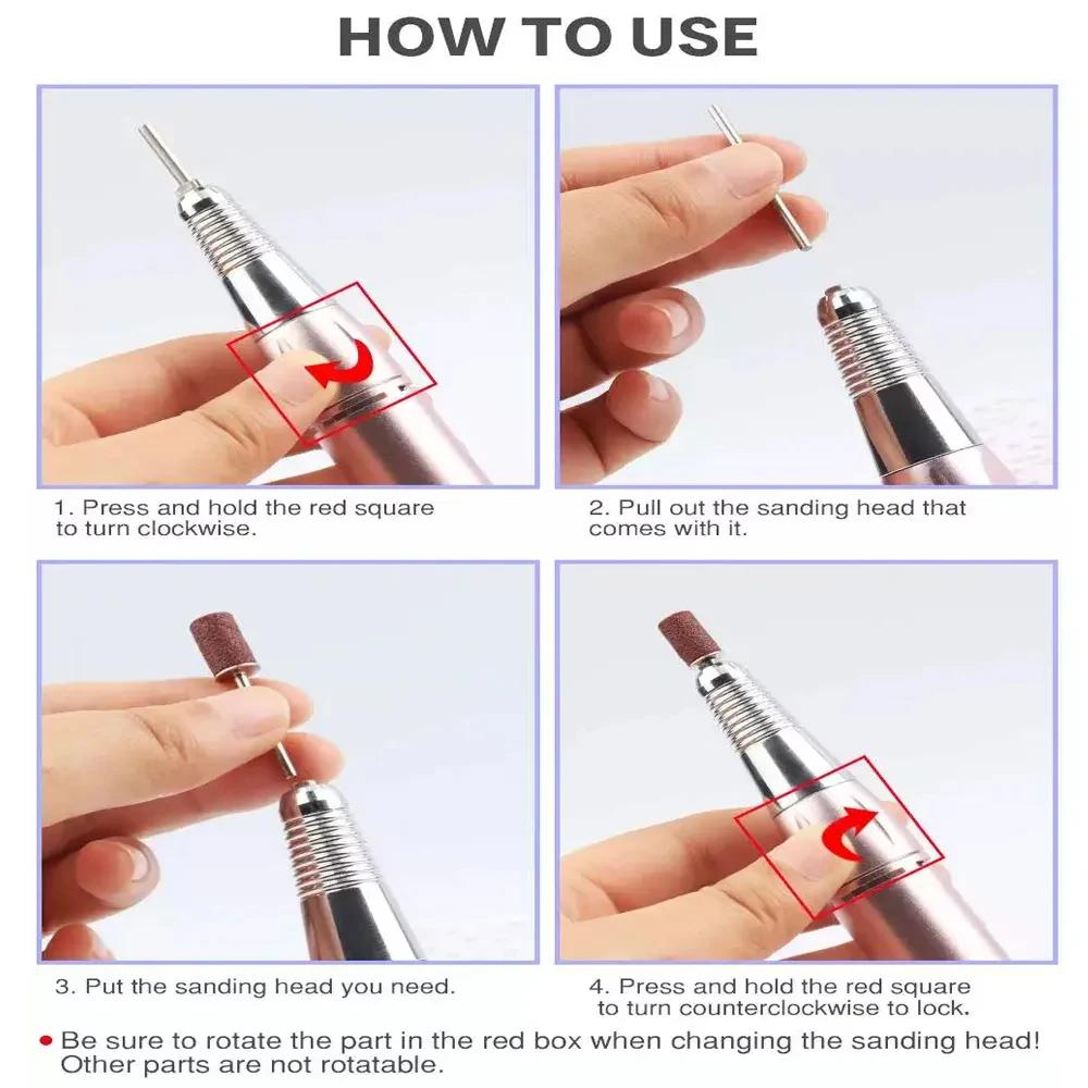 Piesă de mână profesională electrică pentru pilă de unghii 35000RPM Piesă de mână pentru pilă de unghii Mașină de șlefuit, lustruit, pilire Manichiură Accesoriu pentru pilă