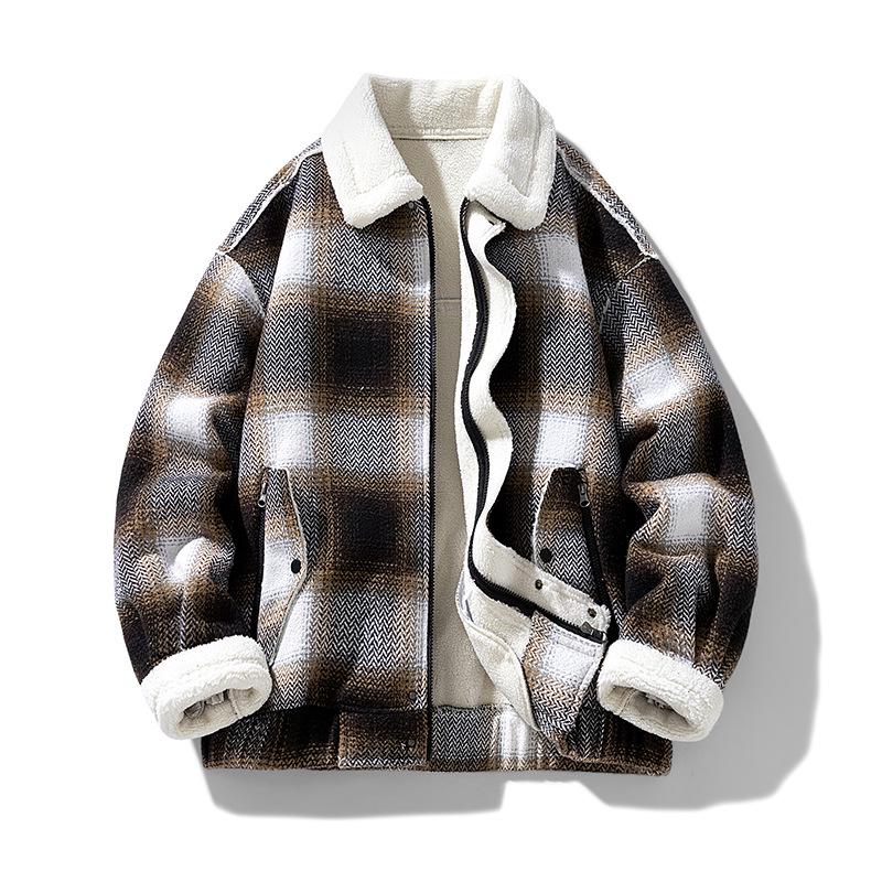 Velvet Warm Retro Plaid Casual Men's Zipper Jacket - 2025 Winter Collection