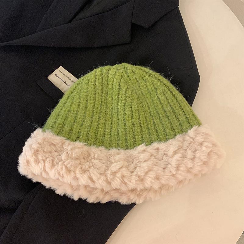 Plush knitted wool hat women's autumn and winter warm versatile cute face small new basin hat winter