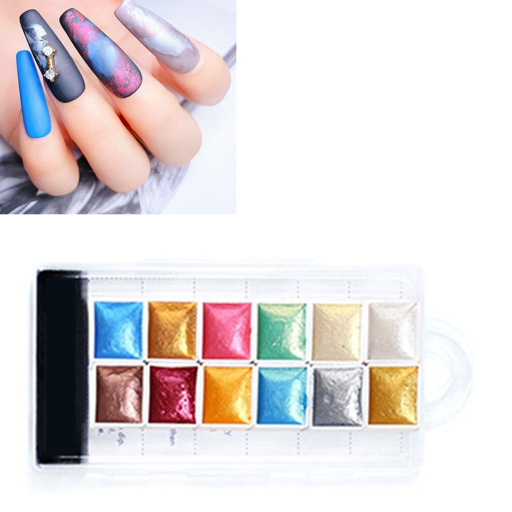 Zestaw Farb Akwarelowych w Kostkach 12 Kolorów Paleta Pigmentów Akwarelowych do DIY Malowania Paznokci BSC05