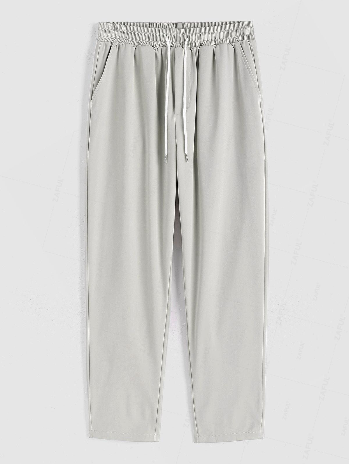 ZAFUL Мужские однотонные повседневные брюки Beam Feet с завязками на талии — фото 4