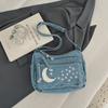 Borsa di Jeans a Spalla Singola Multi-cerniere Borsa a Tracolla Retrò Borsa per Mamma di Mezza Età