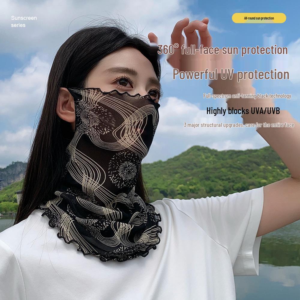 Women's Summer Face Mask: High Elastic Silk Scarf, Full Face and Neck Protection, Cycling Ear-Hanging Ice Silk Gaiter.