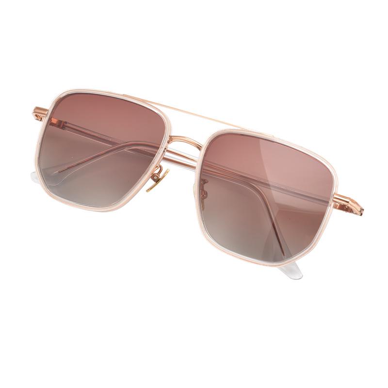 Unisex Retro Double Bridge Sunglasses: Large Frame, Polarized UV Protection for Men & Women, Ideal for Driving.