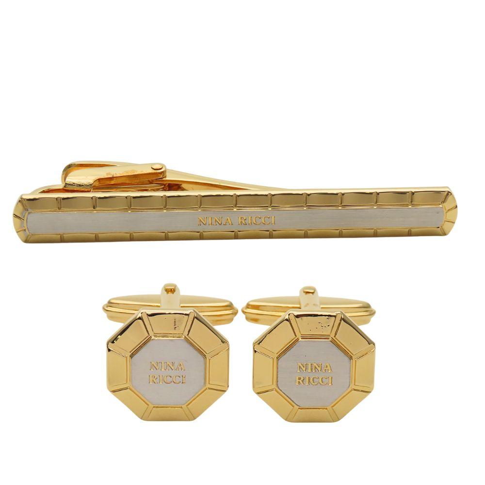 Used NINA RICCI Cuffs Tie Pin Set Metal Gold Silver Suit
