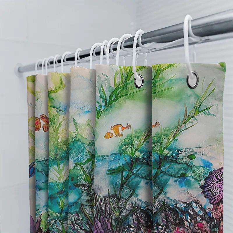 Colorful Coral Reef Shower Curtain Waterproof Fabric Decorative Bath Room Hanging Set For Home Decoration In Multicolored Waterc