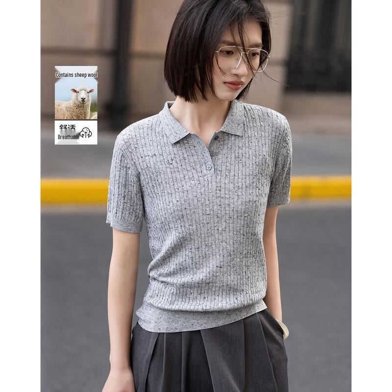 Demana Women s Wool-Blend Short Sleeve Polo Knit Top S