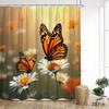 Butterfly Shower Curtain Monarch Butterflies On Daisy Flowers Nature Art Garden Decor Waterproof Fabric Bath Curtain Set Home