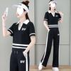 Casual Short-sleeved Sportswear Women's Summer Fashion Thin Wide-leg Pants Two-piece Professional Suit