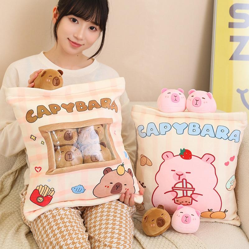 Six Balls Capybara Bag Cartoon Newt Animal Squishy Mini Size Dolls Plush Pillow Office Nap Food Snack Plushie Peluche Perfect Gift